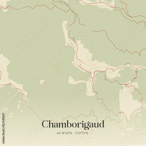 Vintage map of Chamborigaud, France.