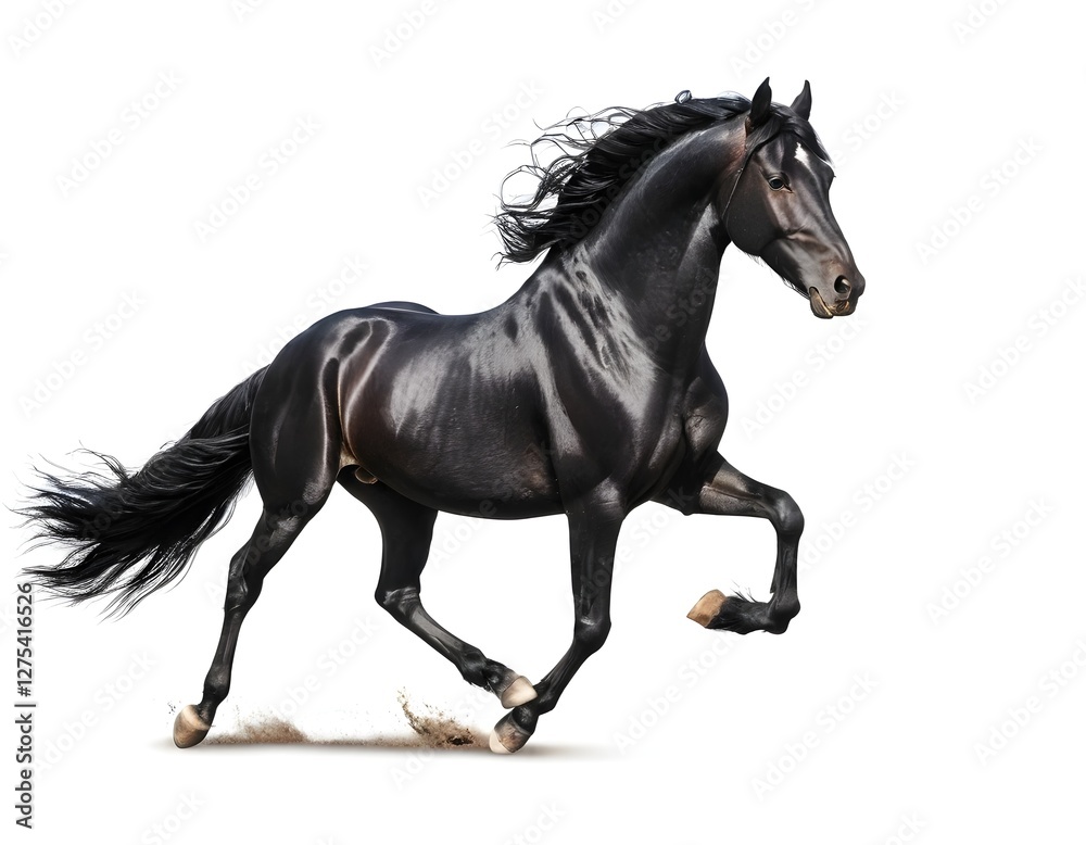Black Stallion Running, Powerful Horse in Motion Black Stallion Running, Powerful Horse in Motion
