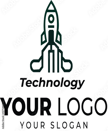 Modern technology logo featuring a rocket design.