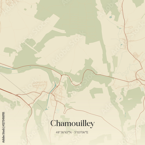 Vintage map of Chamouilley, France.