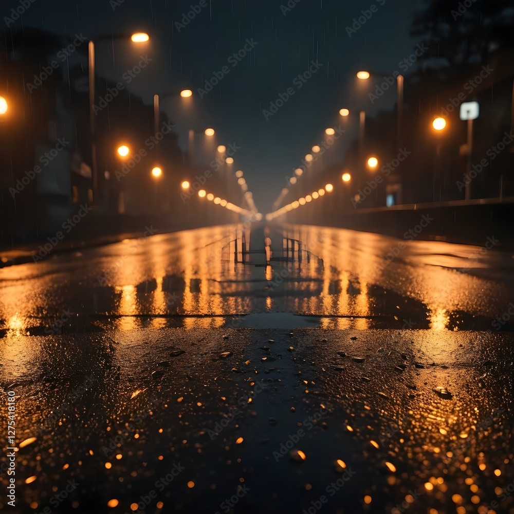 Fototapeta premium Rainy Night Street Reflections