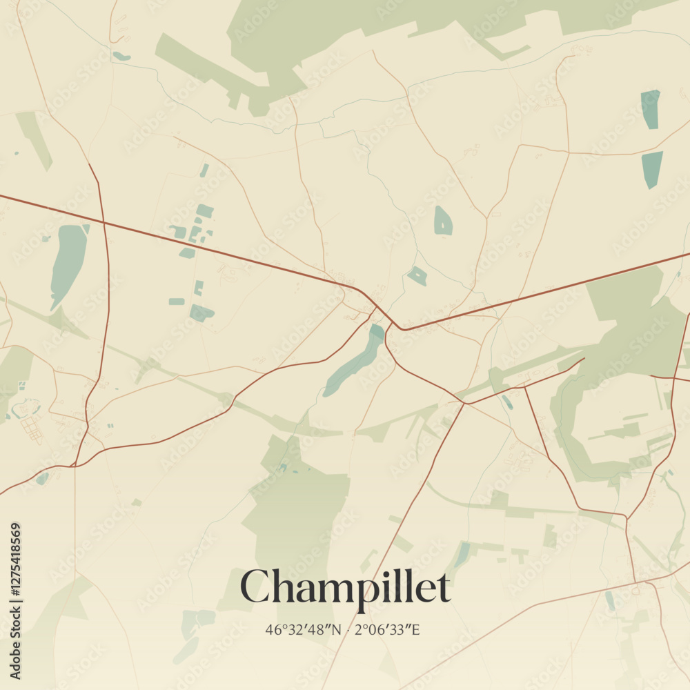 Fototapeta premium Vintage map of Champillet, France.