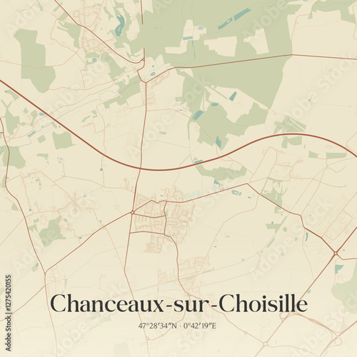 Vintage map of Chanceaux-sur-Choisille, France.