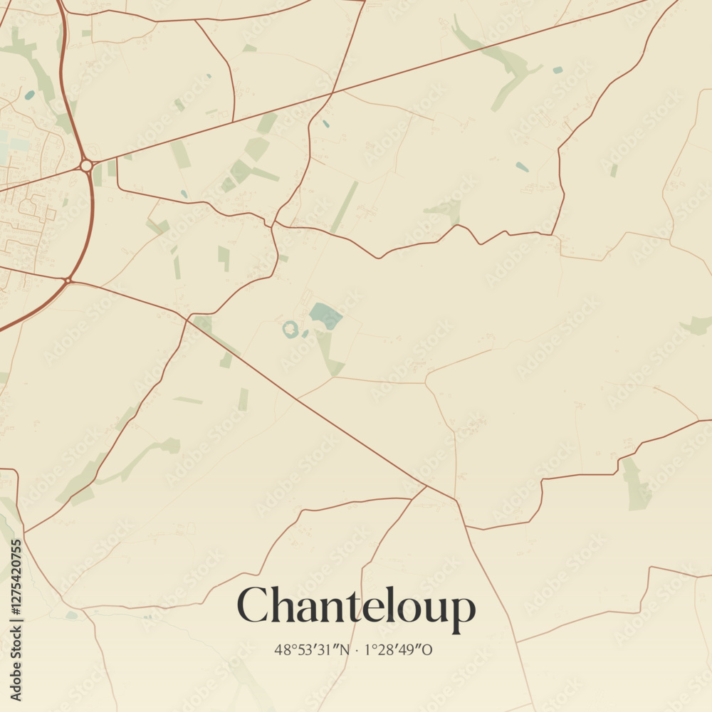 Fototapeta premium Vintage map of Chanteloup, France.
