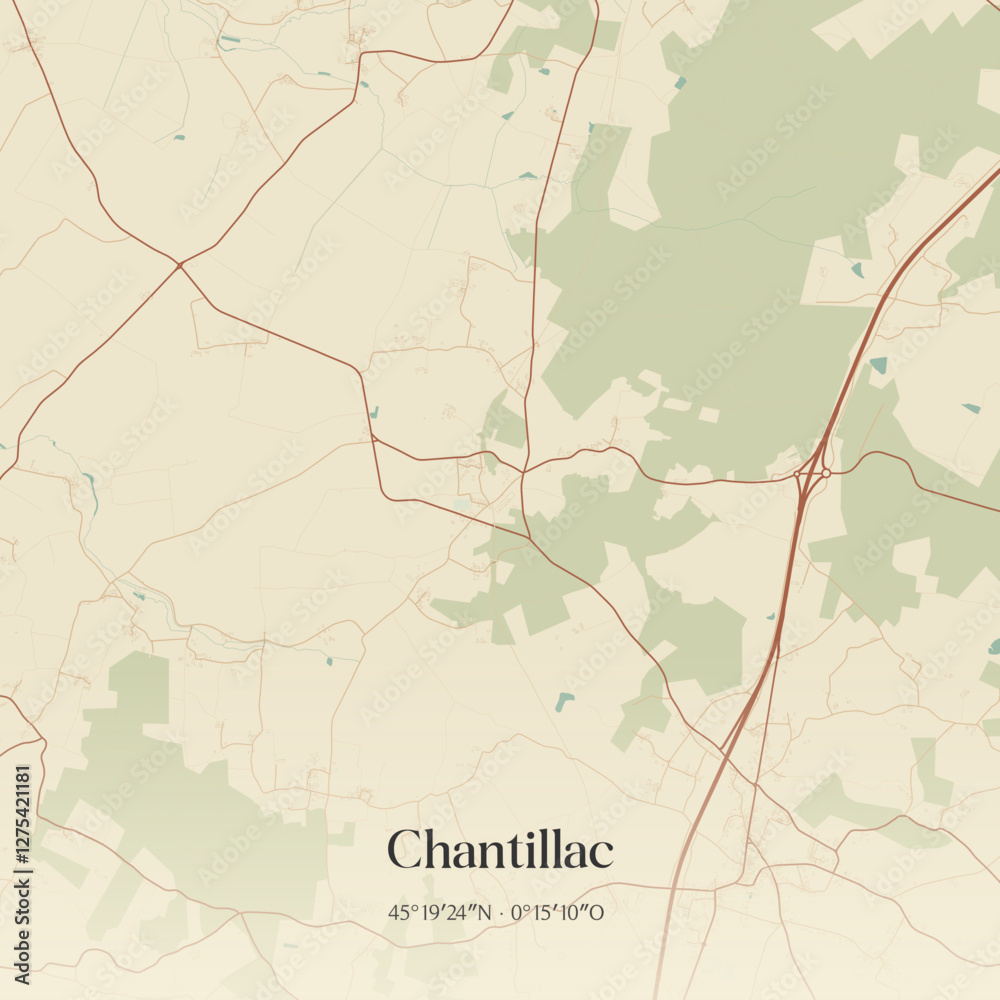 Fototapeta premium Vintage map of Chantillac, France.