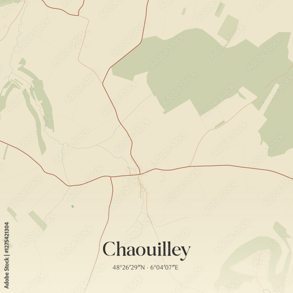 Fototapeta premium Vintage map of Chaouilley, France.