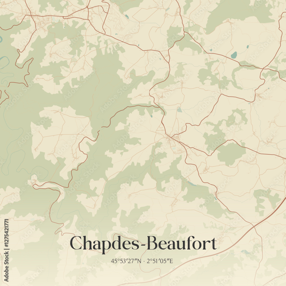 Fototapeta premium Vintage map of Chapdes-Beaufort, France.