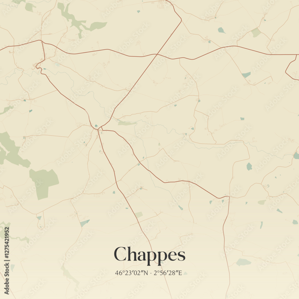 Fototapeta premium Vintage map of Chappes, France.