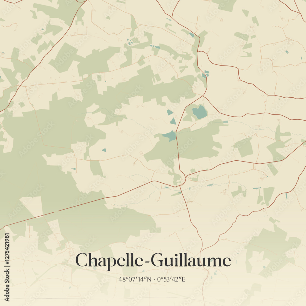 Fototapeta premium Vintage map of Chapelle-Guillaume, France.