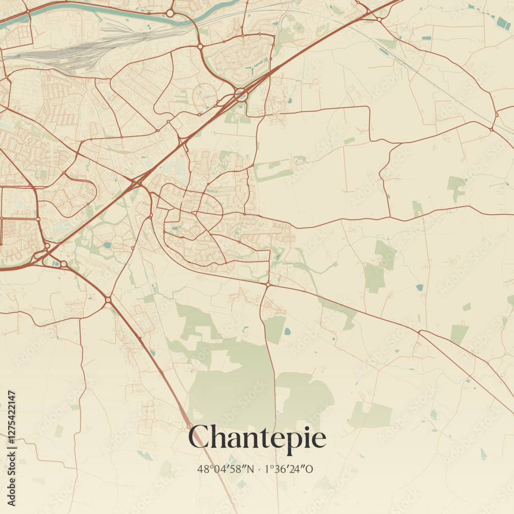 Fototapeta premium Vintage map of Chantepie, France.