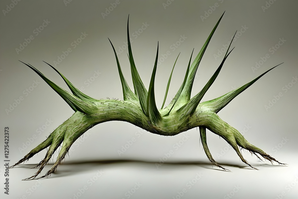 Fototapeta premium Arched desert plant, studio shot, neutral background, botanical illustration