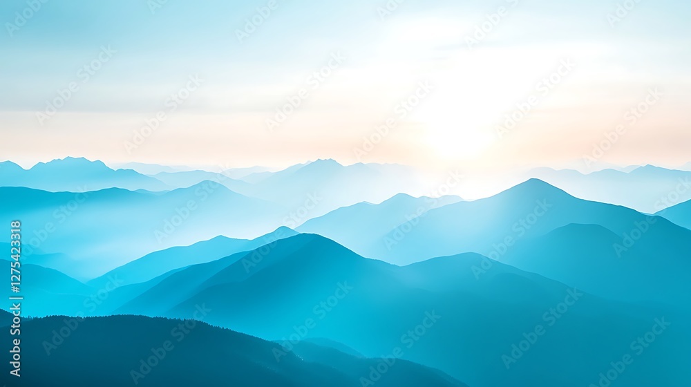 Fototapeta premium Serene Blue Mountains Sunrise Landscape