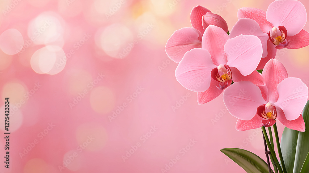 Fototapeta premium Pink Orchid Flowers with Soft Bokeh Background for Floral Design