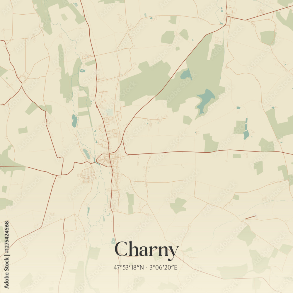 Obraz premium Vintage map of Charny, France.