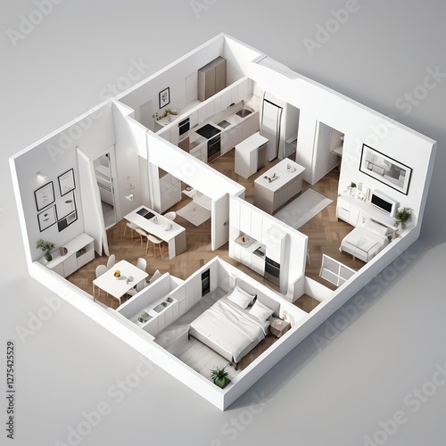 Modern Apartment Floor Plan 3D Rendering