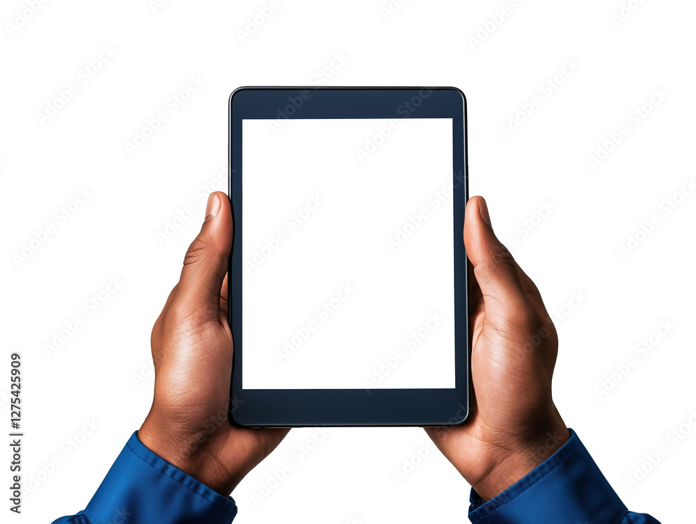 Modern Digital Tablet with Blank Screen Held by Hands – Isolated Mockup for App, Website, or UI/UX Design Presentation Modern Digital Tablet with Blank Screen Held by Hands – Isolated Mockup for App, Website, or UI/UX Design Presentation