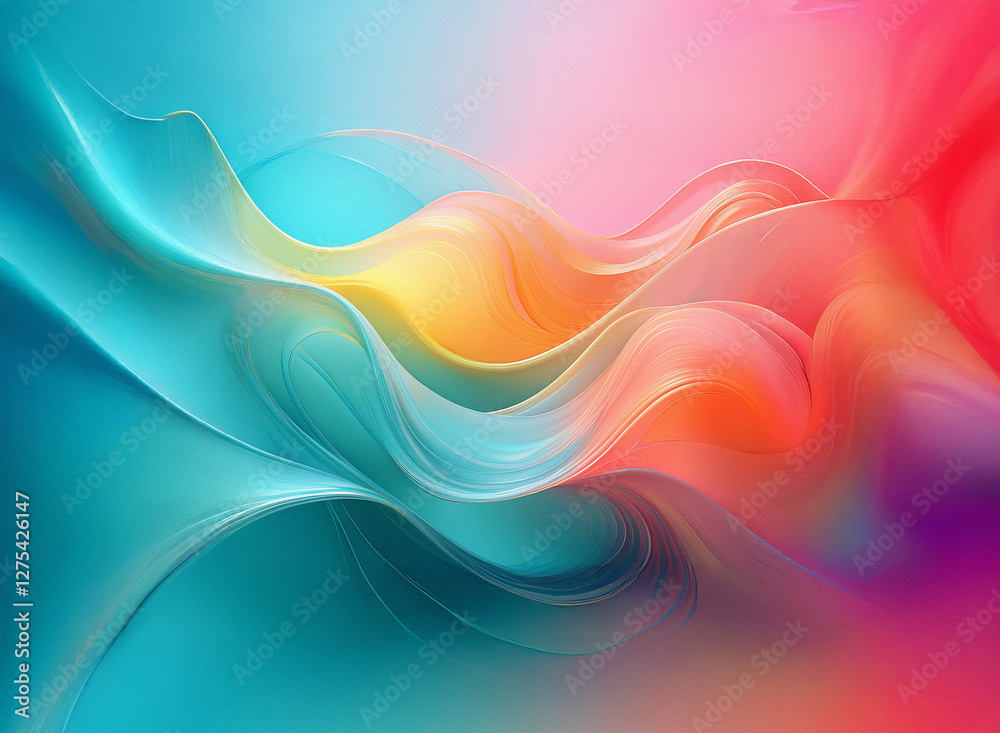 Vibrant abstract background featuring flowing waves of teal, yellow, pink, and red colors creating a dynamic and smooth visual texture. Vibrant abstract background featuring flowing waves of teal, yellow, pink, and red colors creating a dynamic and smooth visual texture.