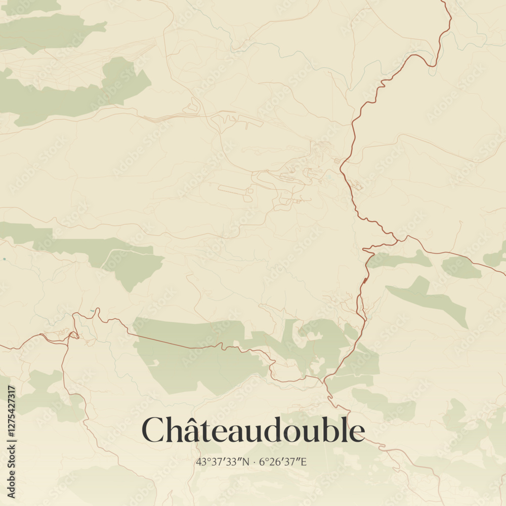 Obraz premium Vintage map of Châteaudouble, France.