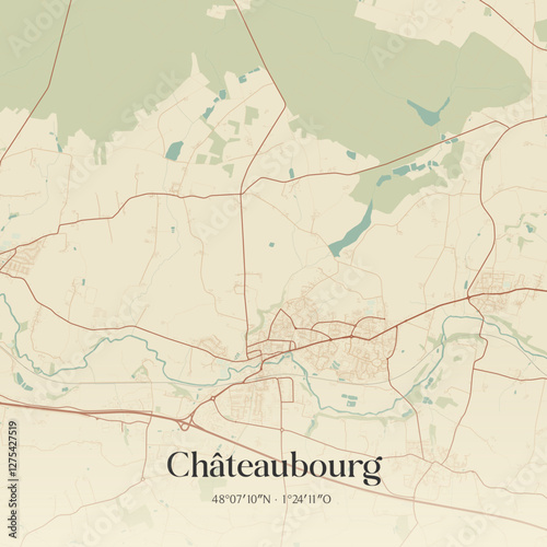 Vintage map of Châteaubourg, France.