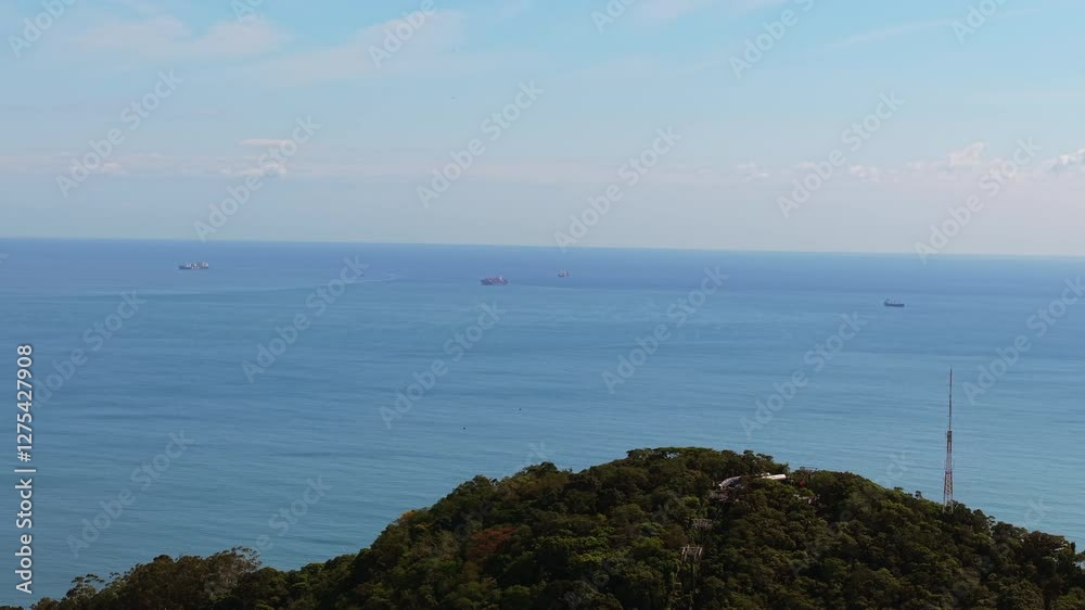Aerial View of Commercial cargo Ships sailing at atlantic ocean, commerce international Aerial View of Commercial cargo Ships sailing at atlantic ocean, commerce international