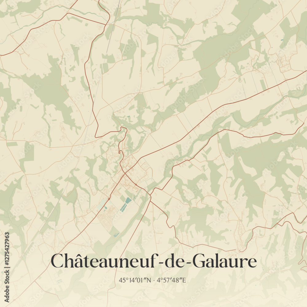 Obraz premium Vintage map of Châteauneuf-de-Galaure, France.