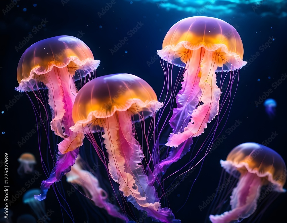 Glowing Jellyfish Underwater Glowing Jellyfish Underwater