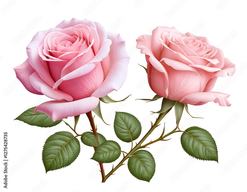 Naklejka premium Two Pink Roses on a Stem