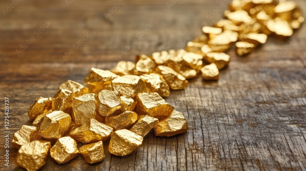 Golden Nuggets Spread on Rustic Wooden Surface Golden Nuggets Spread on Rustic Wooden Surface