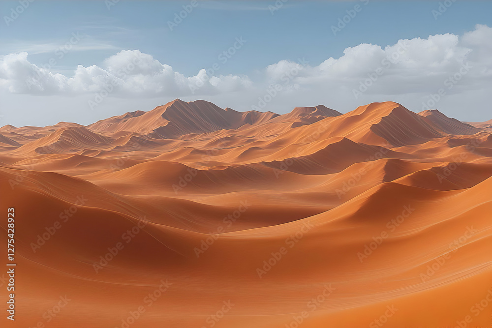 Fototapeta premium Majestic Desert Landscape: Rolling Sands Under a Blue Sky, Breathtaking Vista of Dunes