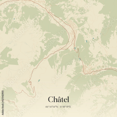 Vintage map of Châtel, France.