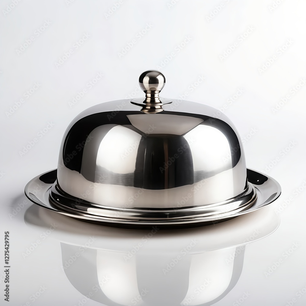 Silver Dome Food Cover on White Background Silver Dome Food Cover on White Background