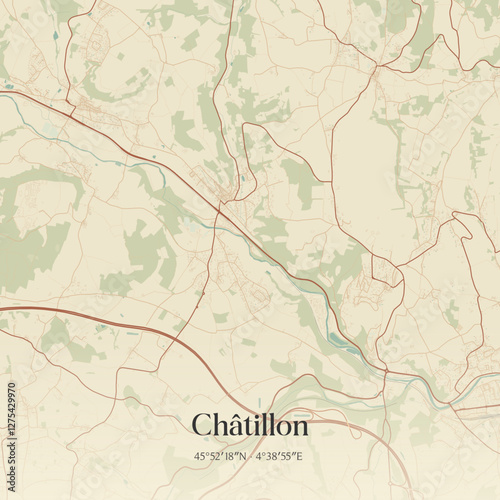 Vintage map of Châtillon, France.