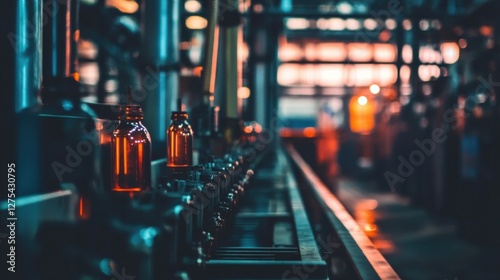 Wallpaper Mural Industrial Production Line with Amber Glass Bottles in Factory Torontodigital.ca