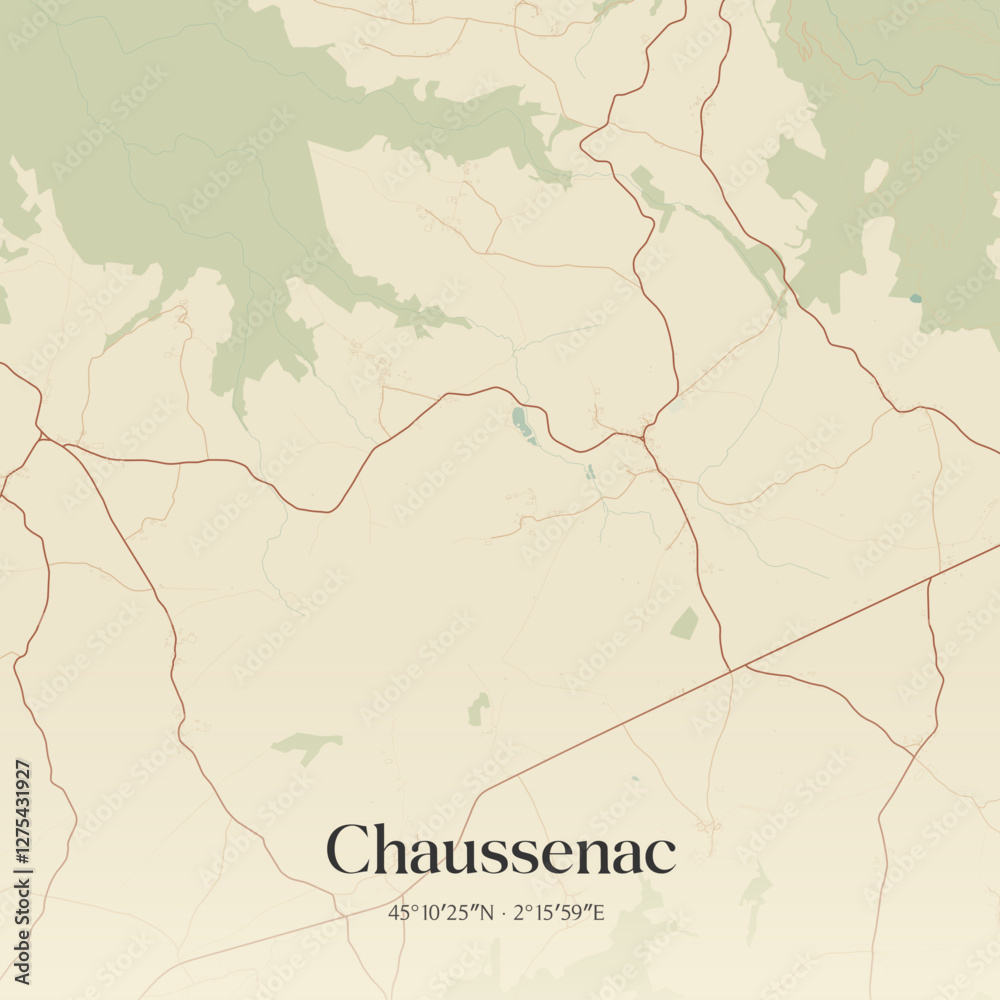 Obraz premium Vintage map of Chaussenac, France.