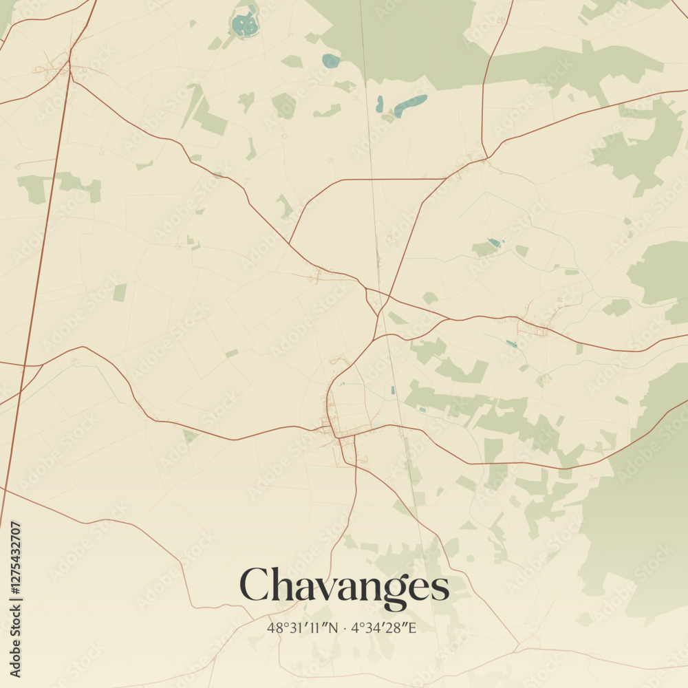 Obraz premium Vintage map of Chavanges, France.