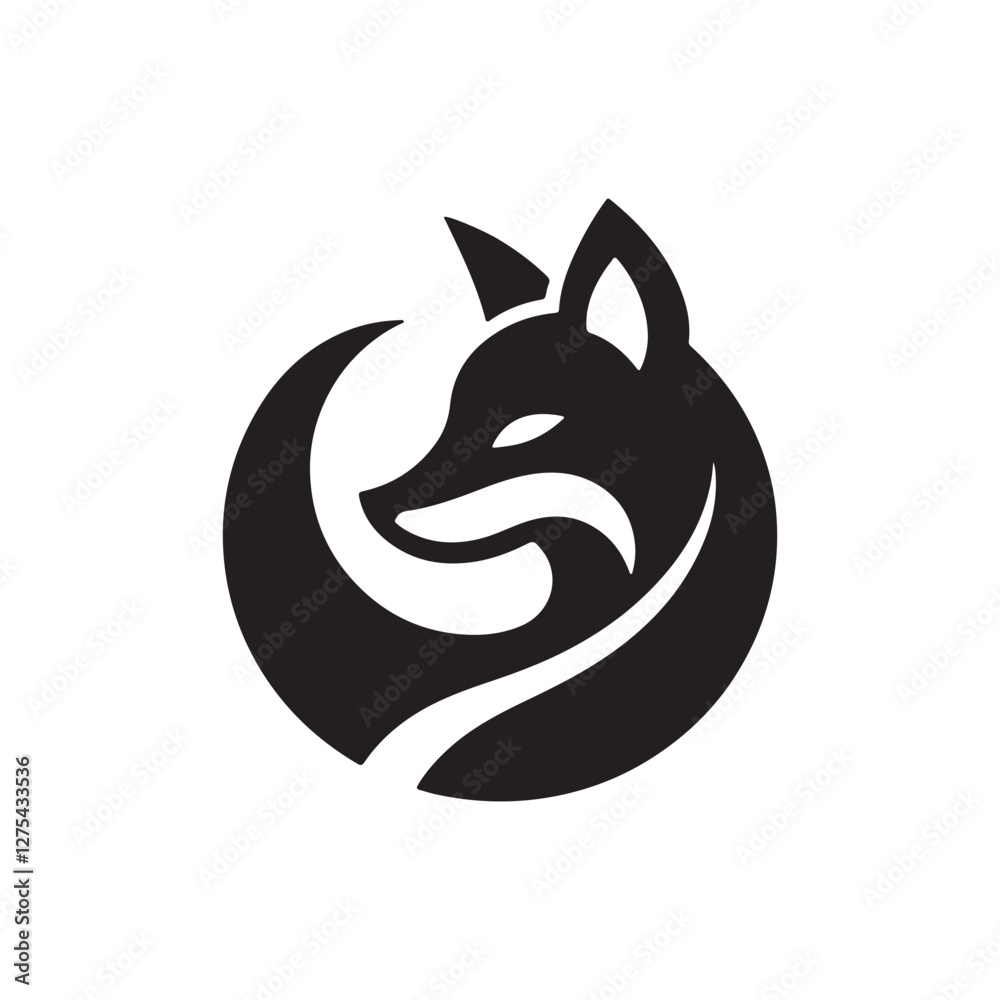 Fox animal black solid silhouette vector logo icon design on white background Fox animal black solid silhouette vector logo icon design on white background
