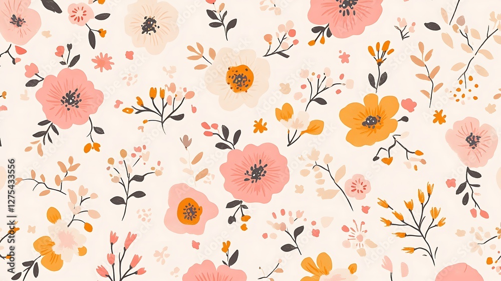 Obraz premium Delicate Floral Pattern Featuring Peach Orange And White Blooms
