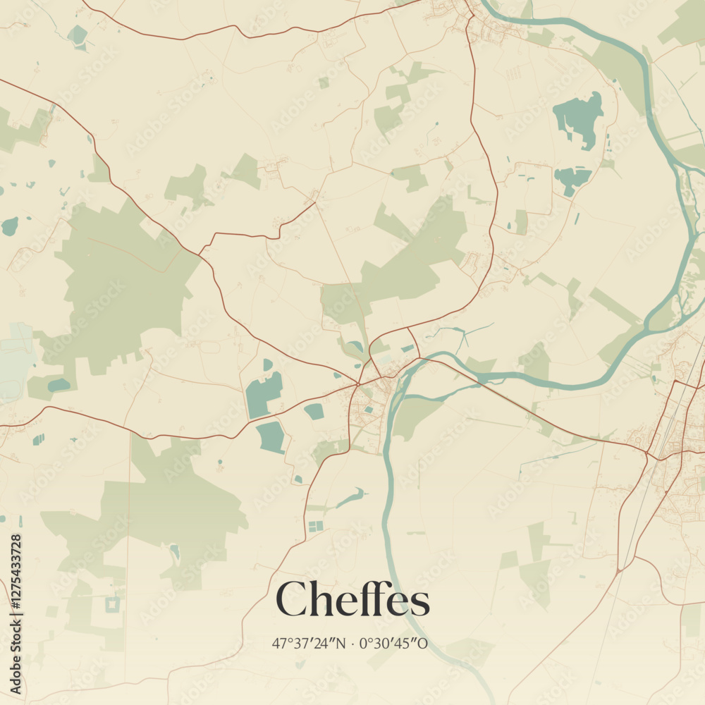Obraz premium Vintage map of Cheffes, France.