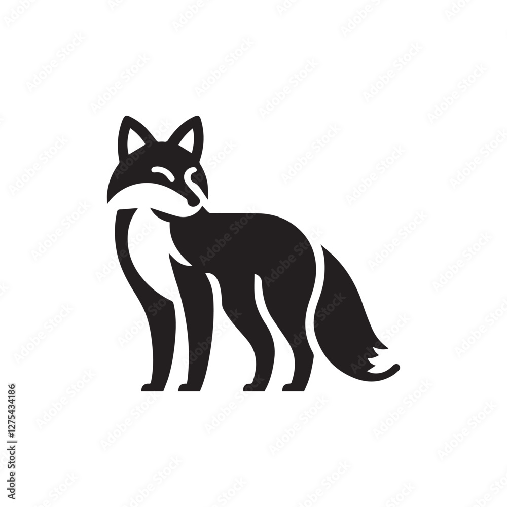 Fox animal black solid silhouette vector logo icon design on white background Fox animal black solid silhouette vector logo icon design on white background