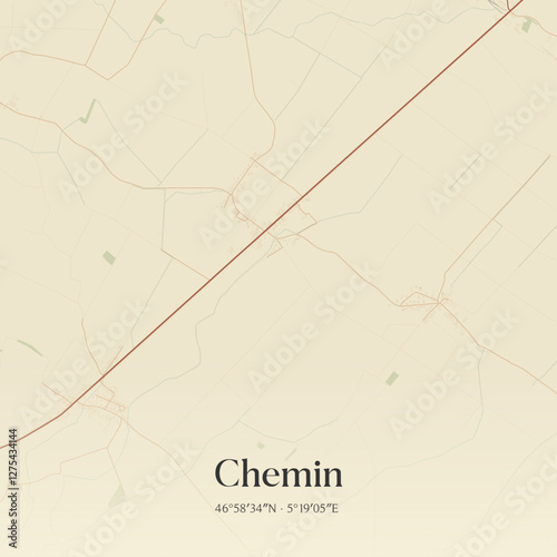 Vintage map of Chemin, France.