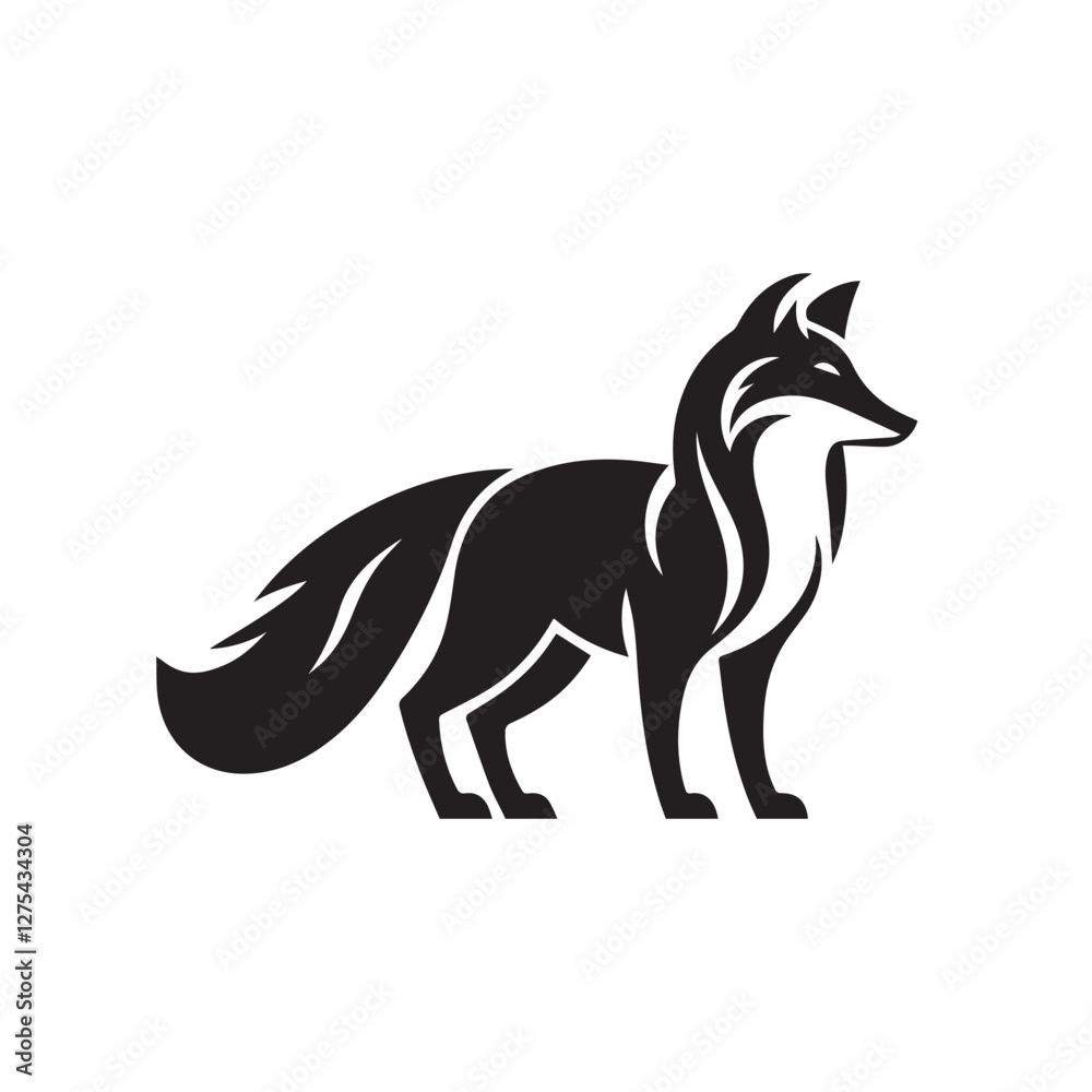 Fox animal black solid silhouette vector logo icon design on white background Fox animal black solid silhouette vector logo icon design on white background