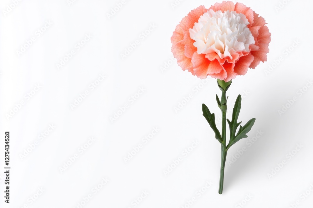 Soft pink carnation with white petals stands elegantly against c Soft pink carnation with white petals stands elegantly against c