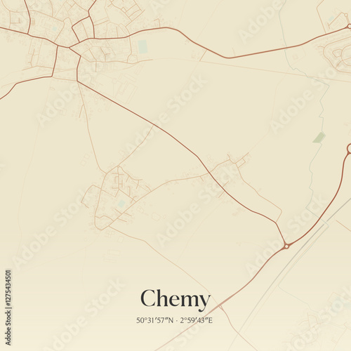 Vintage map of Chemy, France.