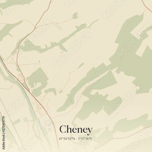 Vintage map of Cheney, France.