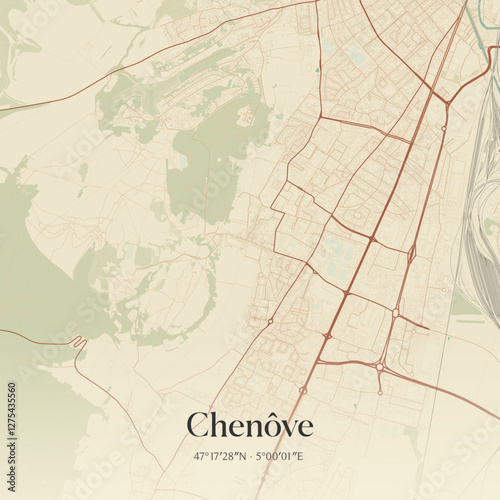 Vintage map of Chenôve, France.