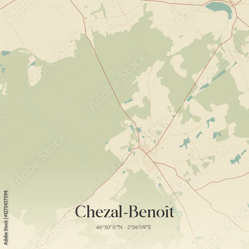 Vintage map of Chezal-Benoît, France.