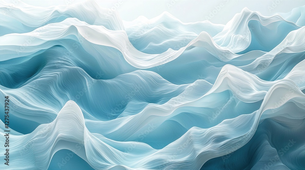 Obraz premium Abstract light blue and white background with wavy lines creating a soft flowing design