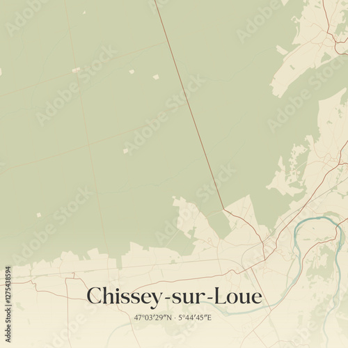 Vintage map of Chissey-sur-Loue, France.