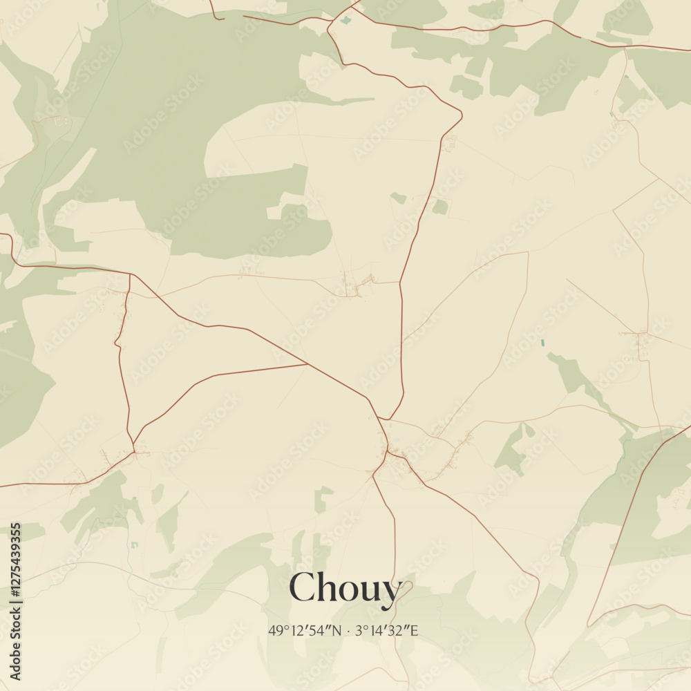 Obraz premium Vintage map of Chouy, France.