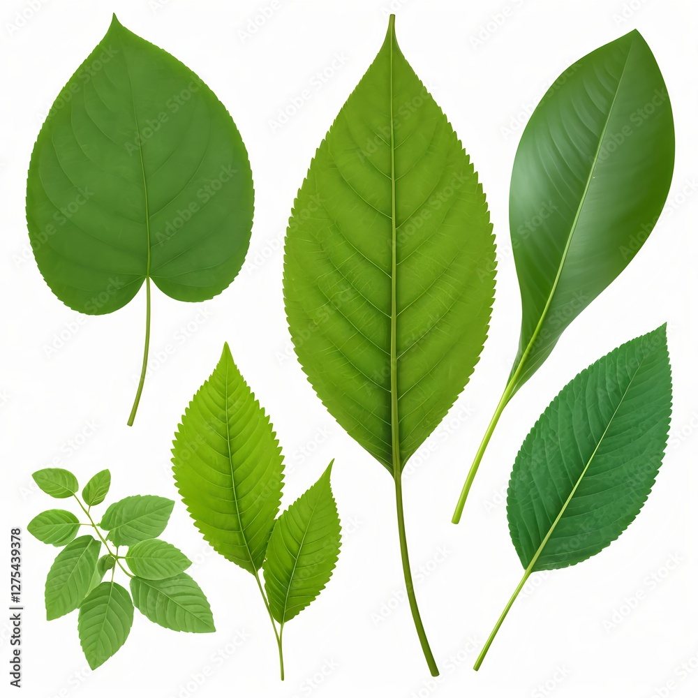 Collection of Green Leaves Isolated on White